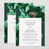 Invitation Moderne Emerald Green Gold Floral QR Code Mariage (Devant / Derrière)