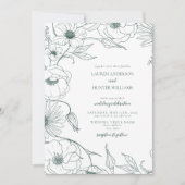 Invitation Moderne Emerald Green Line Art Floral Mariage (Devant)