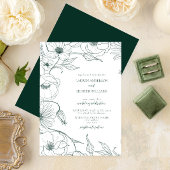 Invitation Moderne Emerald Green Line Art Floral Mariage
