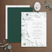 Invitation Moderne Emerald Green Line Art Floral Mariage