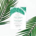 Invitation Moderne Emerald Green Palm Feuille Mariage<br><div class="desc">Ce faire-part de mariage moderne et dynamique est parfait pour la saison estivale. Il présente des feuilles de palmiers dessinés à la main avec une typographie élégante. Les couleurs sont vert émeraude et blanc. Simple, minimaliste, classe et élégant, le design parfait pour impressionner vos invités. Ce style peut être utilisé...</div>