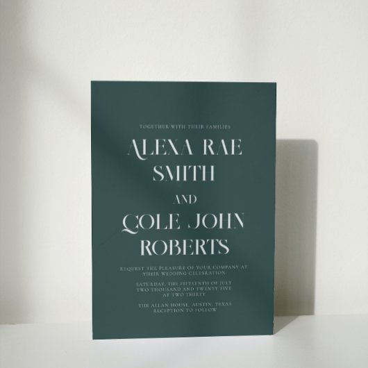 Invitation Moderne Emerald Hunter Green Chic Mariage