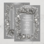 Invitation moderne engagement chic en argent feuille de pearl (Devant / Derrière)