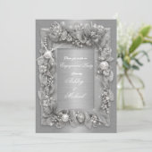 Invitation moderne engagement chic feuille d'argent perle (Debout devant)