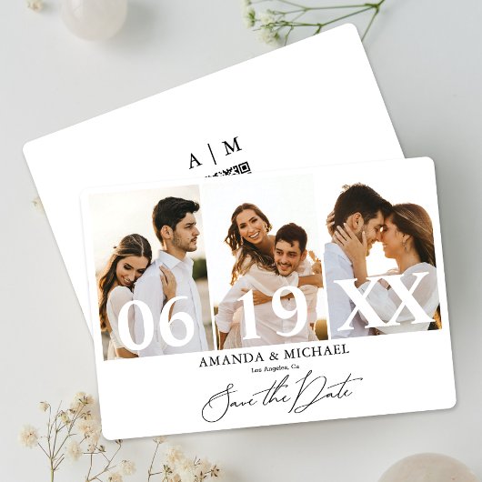 Invitation Moderne Enregistrer la date Photo QR Code Mariage