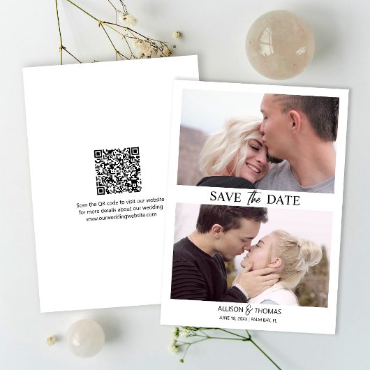 Invitation Moderne Enregistrer La Date Photo QR Code Mariage