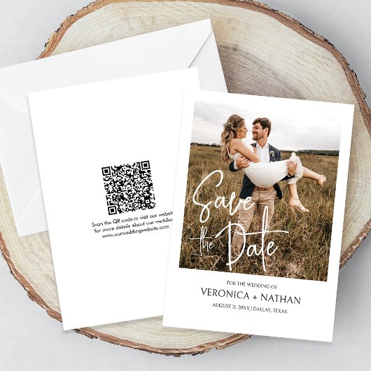Invitation Moderne Enregistrer La Date Photo QR Code Mariage