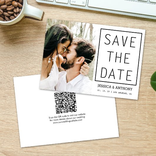 Invitation Moderne Enregistrer La Date Photo QR Code Mariage