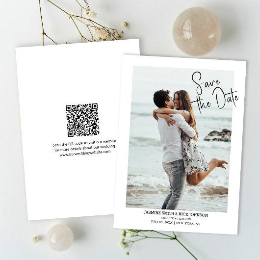 Invitation Moderne Enregistrer La Date QR Code Mariage Photo