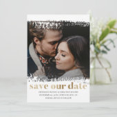 Invitation Moderne Enregistrer notre date Photo Or & Blanc (Debout devant)