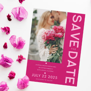 Invitation Moderne et Audacieuse Photo Magenta Save The Date