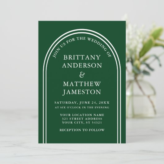 Invitation Moderne et élégant Arch Mariage Green (Debout devant)