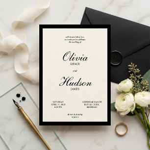 Invitation Moderne et Élégant Mariage avec Bordure Noire et É