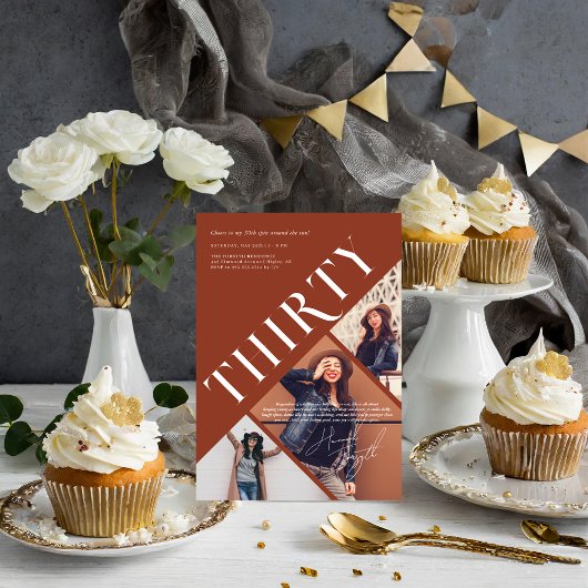 Invitation Moderne et élégant Trente | 30e anniversaire 3 Pho