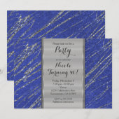 Invitation moderne et glamour bleu et argent à ray (Devant / Derrière)