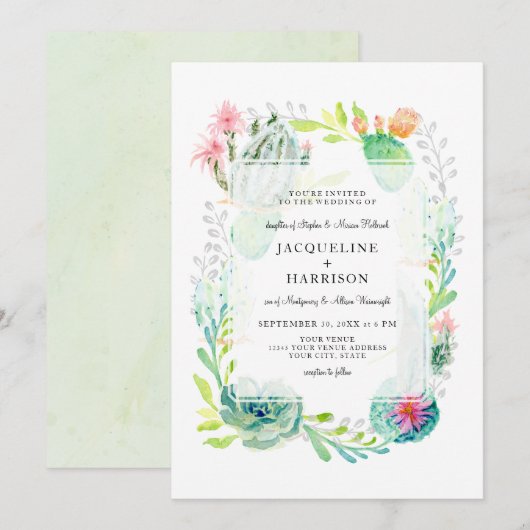 Invitation Moderne et simple aquarelle Desert Cactus Floral A (Devant / Derrière)