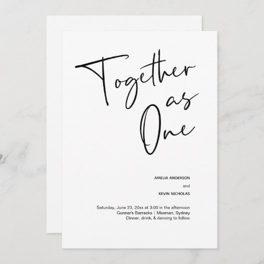 Invitation Moderne et simple ensemble en un seul mariage (Devant / Derrière)