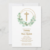 Invitation Moderne Eucalyptus fille Christening (Devant)