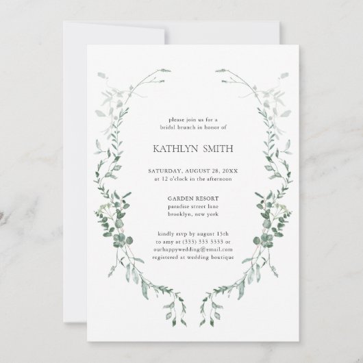 Invitation Moderne Eucalyptus Verdure Élégant Brunch nuptial (Devant)