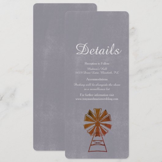 Invitation Moderne Farmhouse Windmill Rustique Mariage Détail (Devant / Derrière)