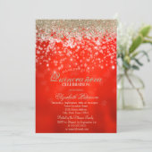 Invitation Moderne Faux Diamants Dorés Flocons Rouge (Debout devant)
