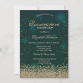 Invitation Moderne Faux Gold Diamonds Green Quinceañera (Devant)