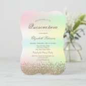 Invitation Moderne Faux Gold Diamonds Iridescente Quinceañera (Debout devant)