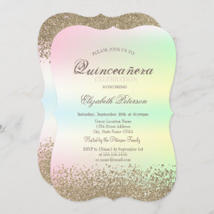 Invitation Moderne Faux Gold Diamonds Iridescente Quinceañera