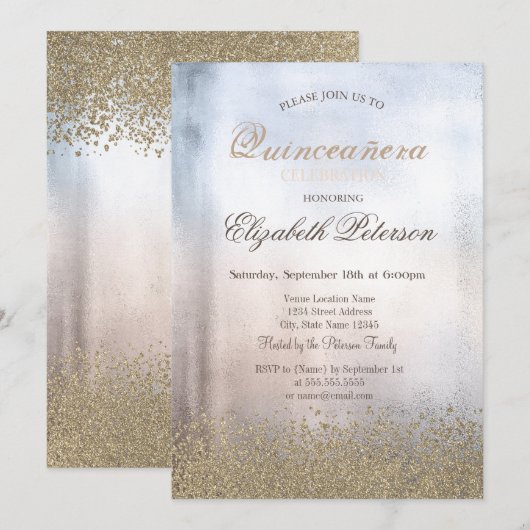 Invitation Moderne Faux Gold Diamonds Métallurgique Quinceañe (Devant / Derrière)