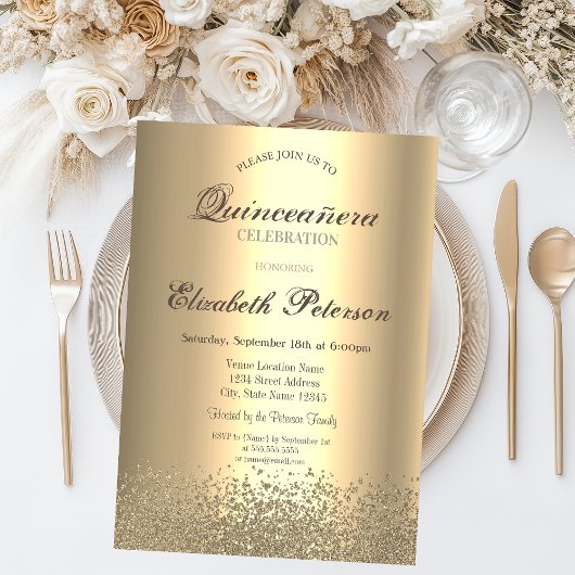 Invitation Moderne Faux Gold Diamonds Or Quinceañera