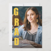 Invitation Moderne Faux Gold Foil GRAD Photo Graduation (Devant)
