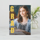 Invitation Moderne Faux Gold Foil GRAD Photo Graduation (Debout devant)