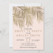 Invitation Moderne faux or palmier élégant rose Sweet 16 (Devant)