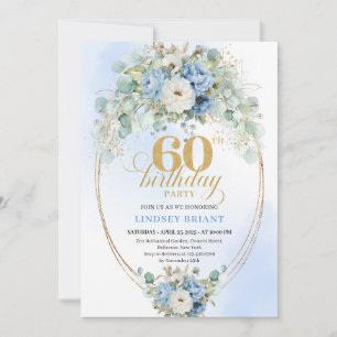 Invitation Moderne Fête Bohème Pivoines Bleu Poussiéreux 70e 