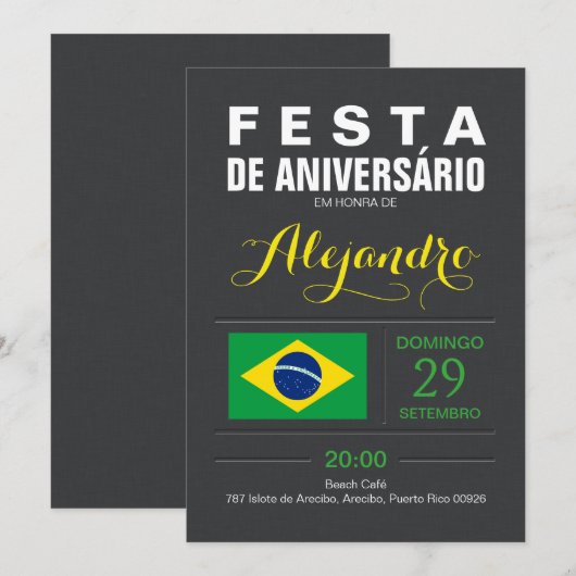 Invitation Moderne : Fête Brésil (Devant / Derrière)