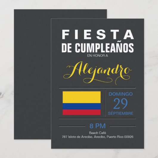 Invitation Moderne : Fête Colombie (Devant / Derrière)