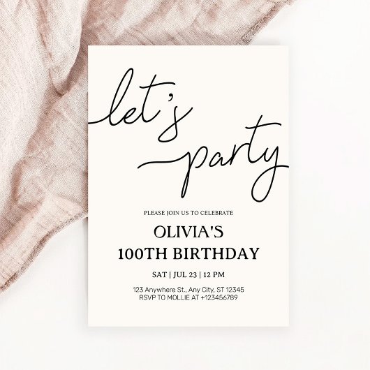 Invitation Moderne Fête d'anniversaire 100 ans
