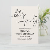 Invitation Moderne Fête d'anniversaire 100 ans (Debout devant)