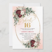 Invitation Moderne Fête d'anniversaire de 16 ans aux fleurs b (Devant)