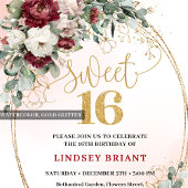 Invitation Moderne Fête d'anniversaire de 16 ans aux fleurs b