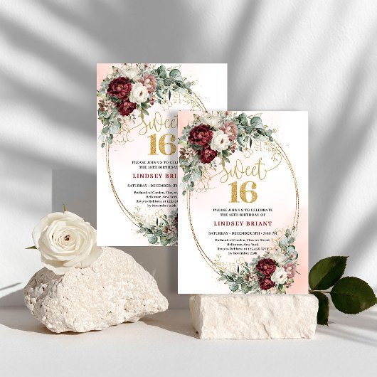 Invitation Moderne Fête d'anniversaire de 16 ans aux fleurs b