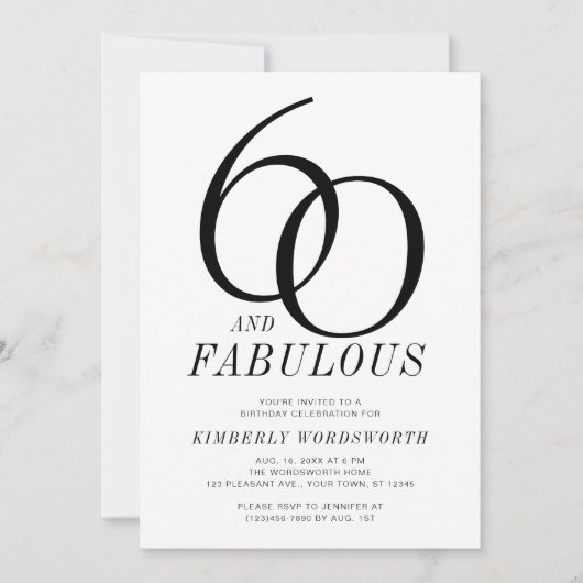 Invitation Moderne fête d'anniversaire de 60 ans et fabuleuse (Devant)