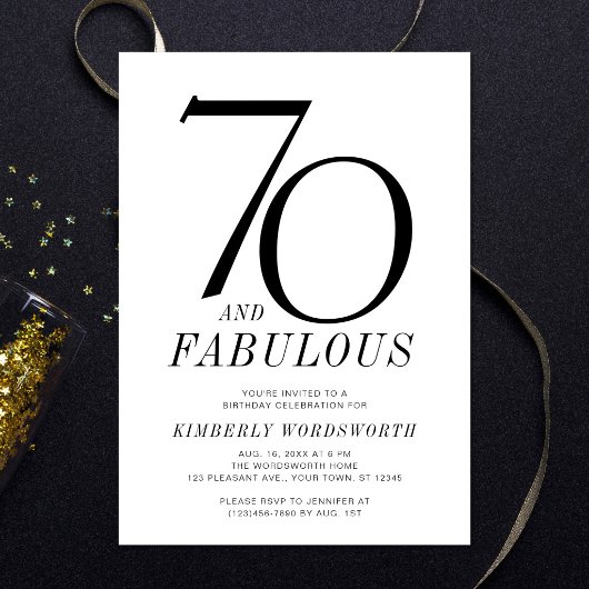Invitation Moderne fête d'anniversaire de 70 ans et fabuleuse
