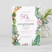 Invitation Moderne fête d'anniversaire de cactus 50 ans et fa (Debout devant)