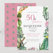 Invitation Moderne fête d'anniversaire de cactus 50 ans et fa (Devant / Derrière)