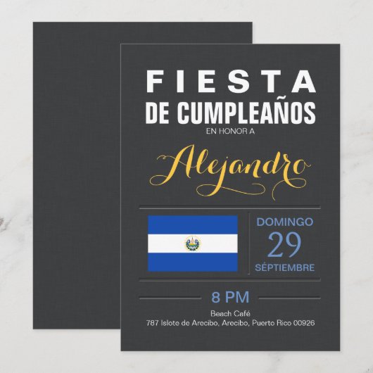 Invitation Moderne : Fête El Salvador (Devant / Derrière)