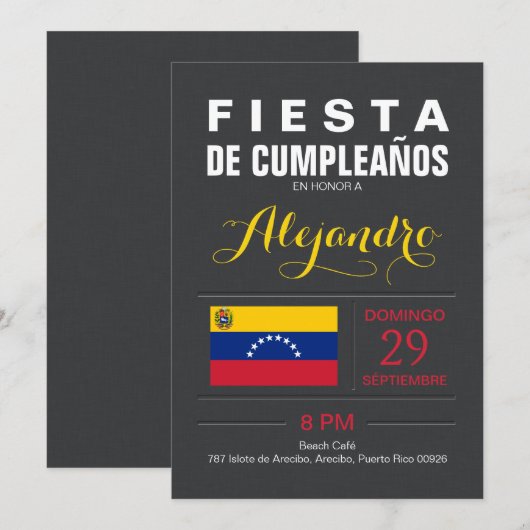 Invitation Moderne : Fête Venezuela (Devant / Derrière)
