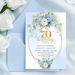 Invitation Moderne fêtes de 70 ans avec des pivoines bleues p