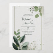 Invitation Moderne feuillage vert minimaliste Mariage naturel (Devant / Derrière)