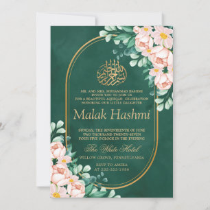 Invitation Moderne feuille florale Vert islamique Aqiqa Aqeeq